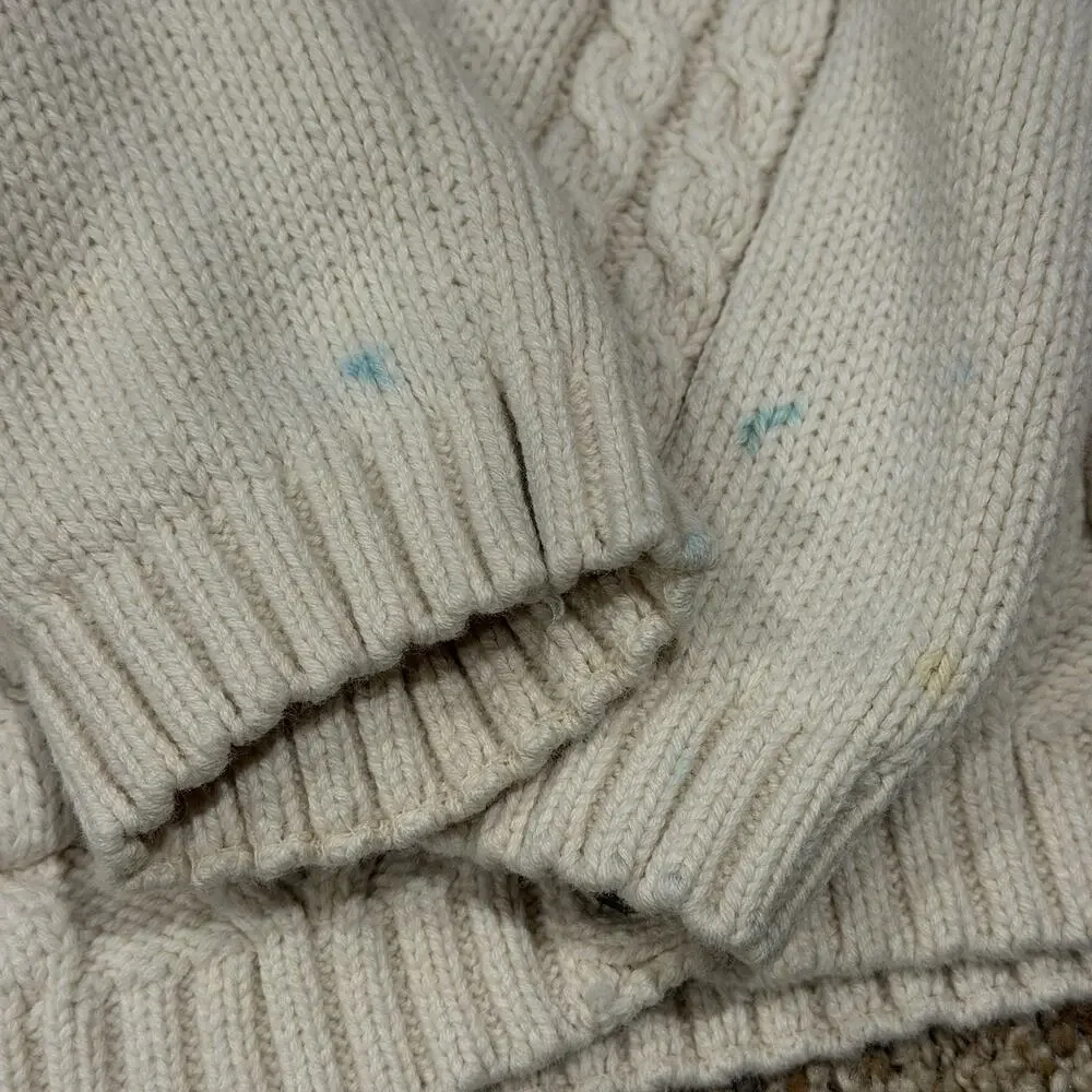 Hanna Andersson Ivory Cable Knit Wool Blend Cardigan Sweater Girls 6-7 | 120 cm
